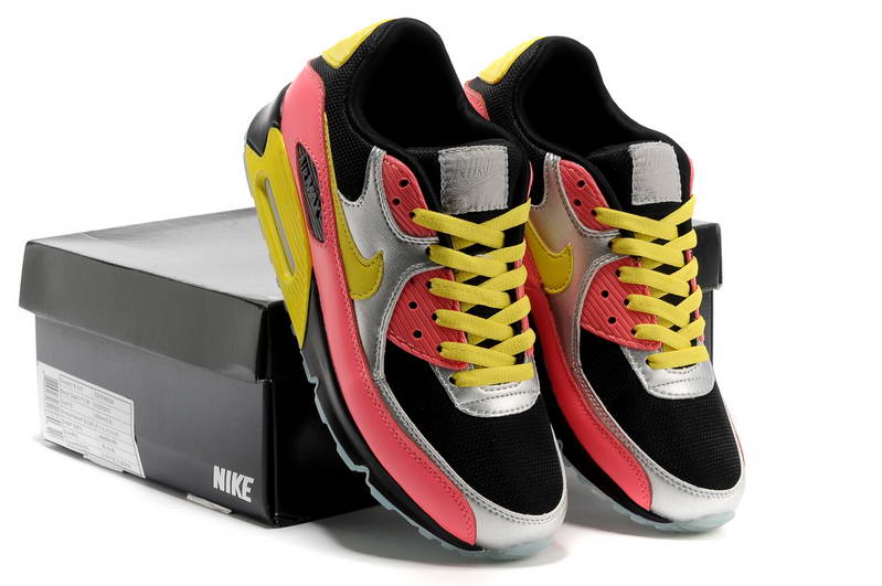 Nike Air Max 90 Mens arc chaussures noir gris rose jaune (3)